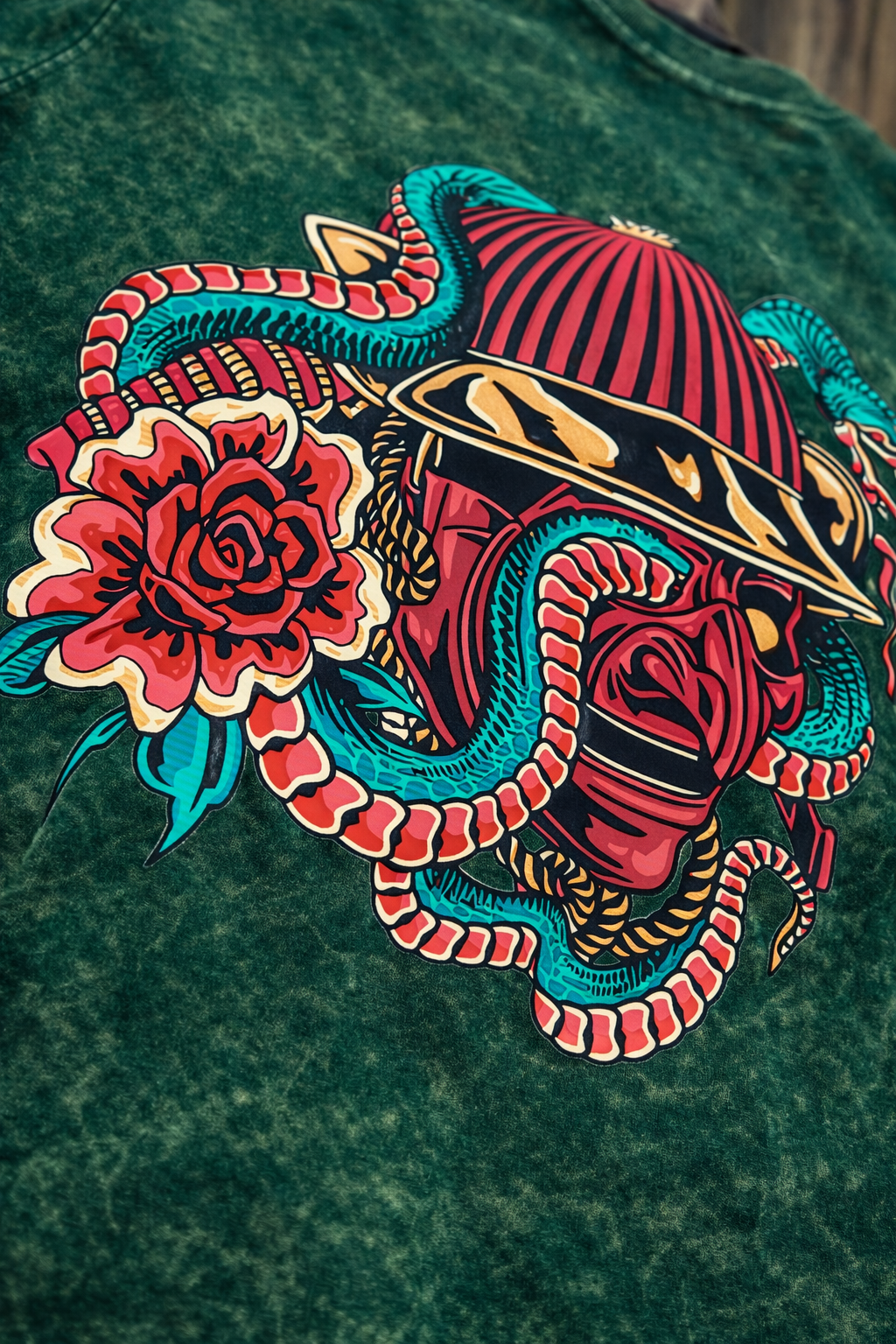 TRIVI's Oversized Acid Wash Tee – Tribal Stripe Edition-Green color  | 100% cotton  | 3V9005