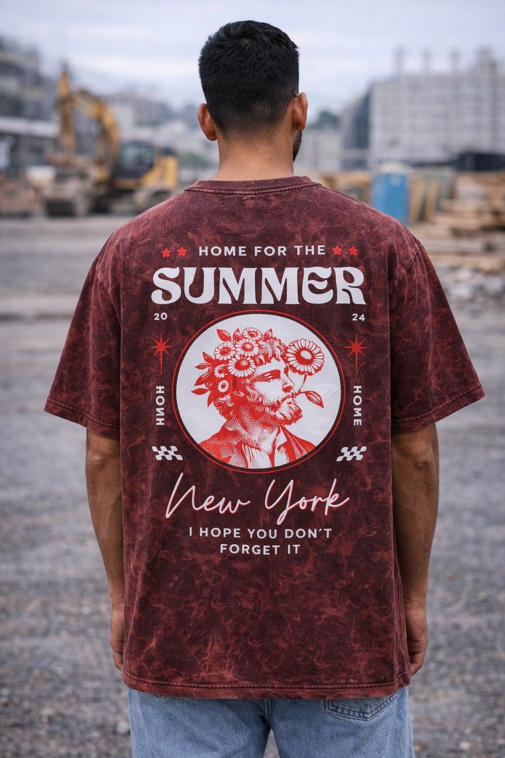 TRIVI's Maroon Acid Wash Oversized T-Shirt | Vintage Summer Streetwear 100% cotton | 3V9016