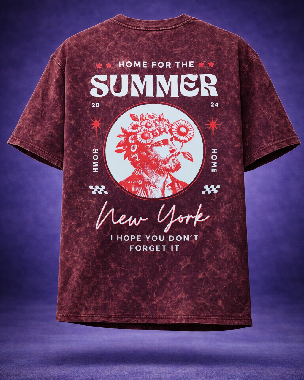 TRIVI's Maroon Acid Wash Oversized T-Shirt | Vintage Summer Streetwear 100% cotton | 3V9016