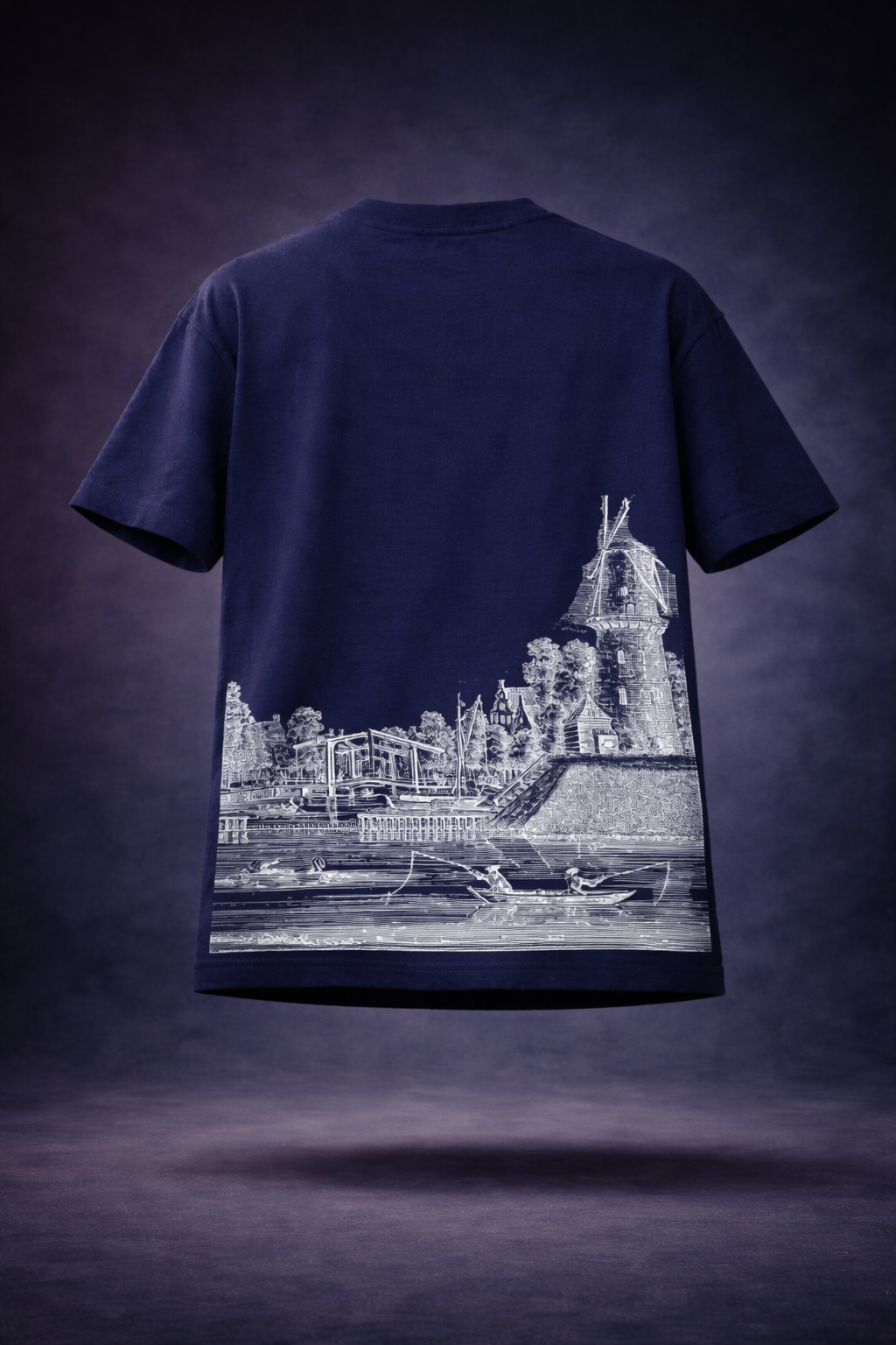 TRIVI's Navy Blue Oversized Tee  – Classic Art Edition | Premium 100% Cotton Streetwear Tee | 3V9006