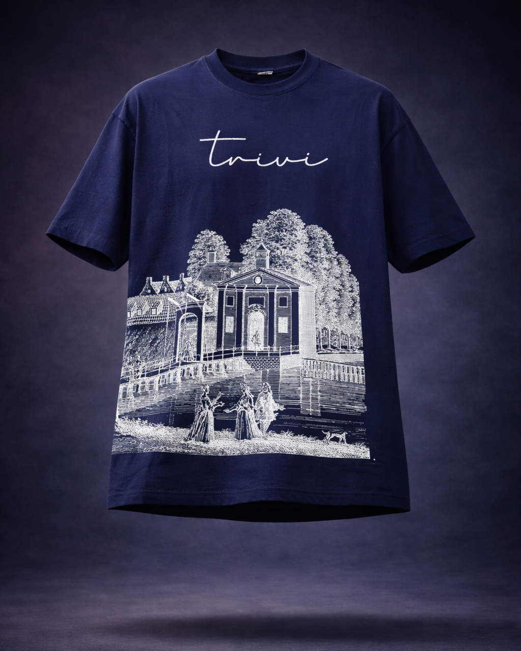 TRIVI's Navy Blue Oversized Tee  – Classic Art Edition | Premium 100% Cotton Streetwear Tee | 3V9006