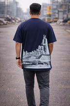 TRIVI's Navy Blue Oversized Tee  – Classic Art Edition | Premium 100% Cotton Streetwear Tee | 3V9006