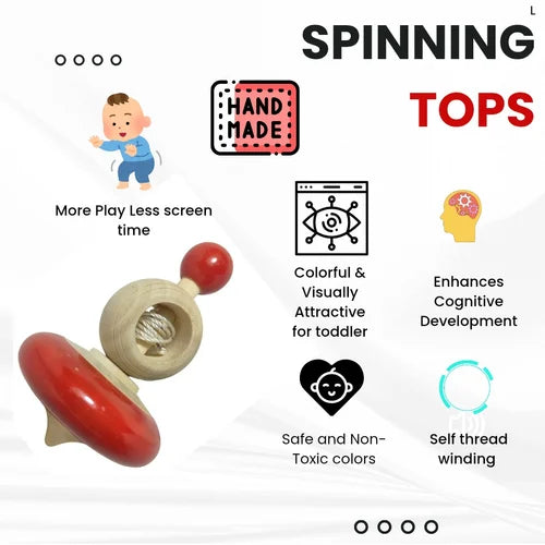 Handcrafted Eco-Friendly Wooden Spinning Tops – Classic Toy for Kids (1–3 Years) | 3V3001