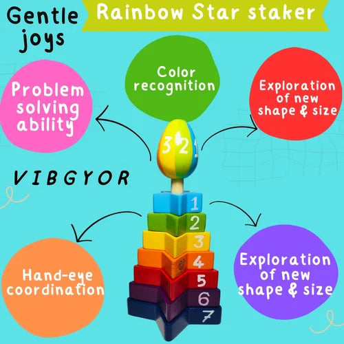 Wooden Star-Shaped Stacker – Colorful Educational Learning Toy for Kids (Eco-Friendly & Non-Toxic) (1–4 Years) | 3V3002