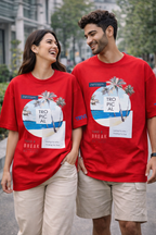 TRIVI's Red Oversized Cotton Tee – Premium 100% Cotton- Tropical Escape Edition | 3V9004