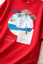 TRIVI's Red Oversized Cotton Tee – Premium 100% Cotton- Tropical Escape Edition | 3V9004