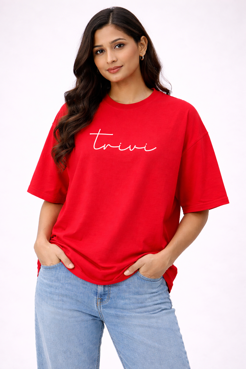 TRIVI's Premium Red color Oversized  Cotton Tee– 100% Cotton Streetwear Tee | 3V9009