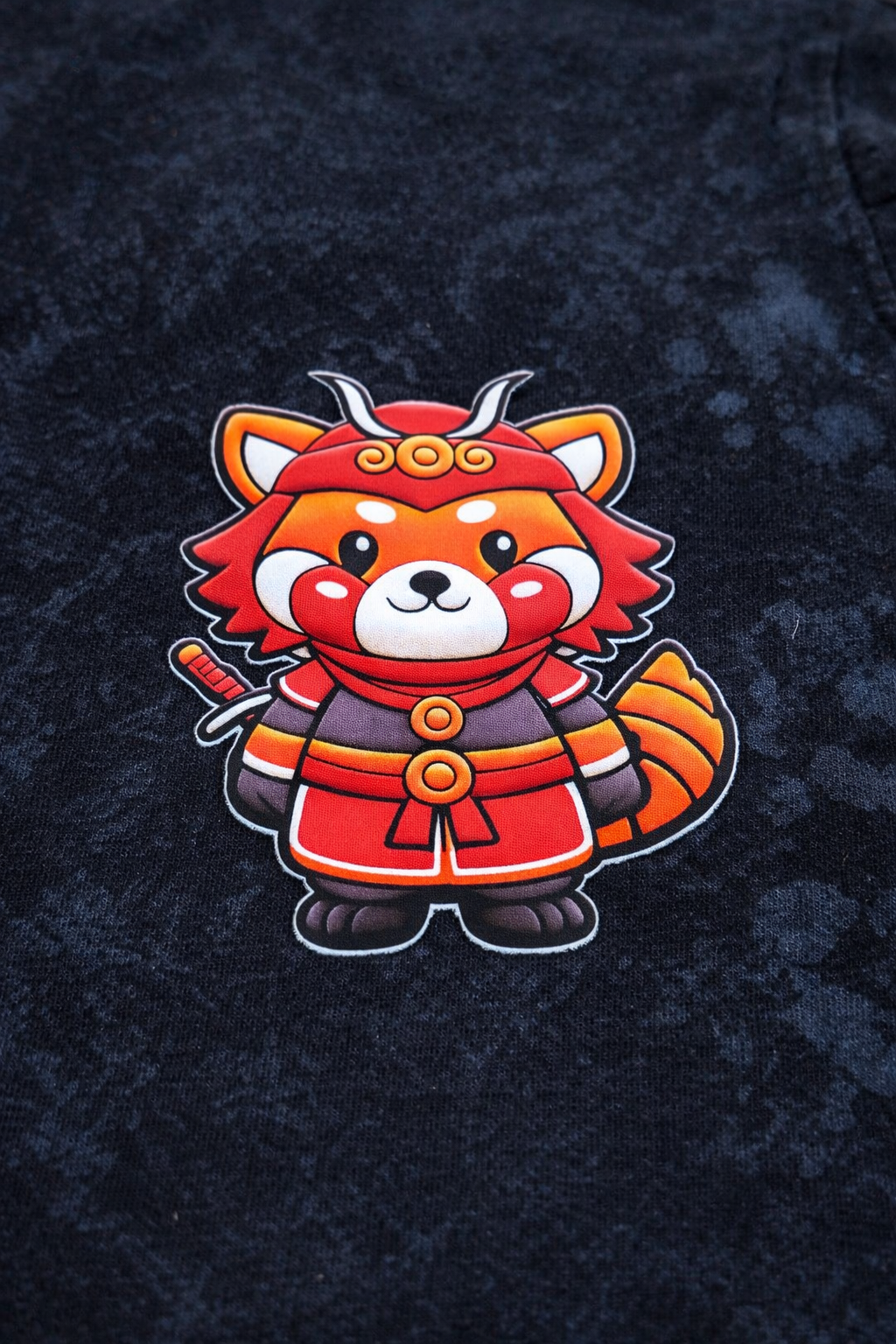 TRIVI's Black Acid Wash Oversized T-Shirt – Samurai Red Panda Edition 100% cotton | 3V9015